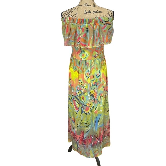 Save The Queen Off The Shoulder Maxi Dress Tulle Stretch Floral Size XS NEW - Picture 2 of 11